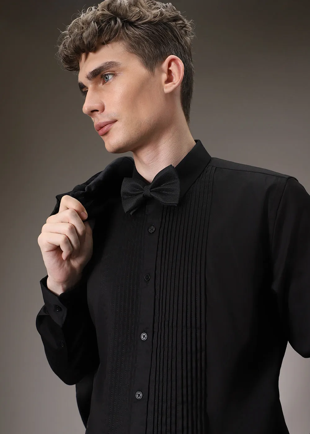 Black Pleated Designer Shirt