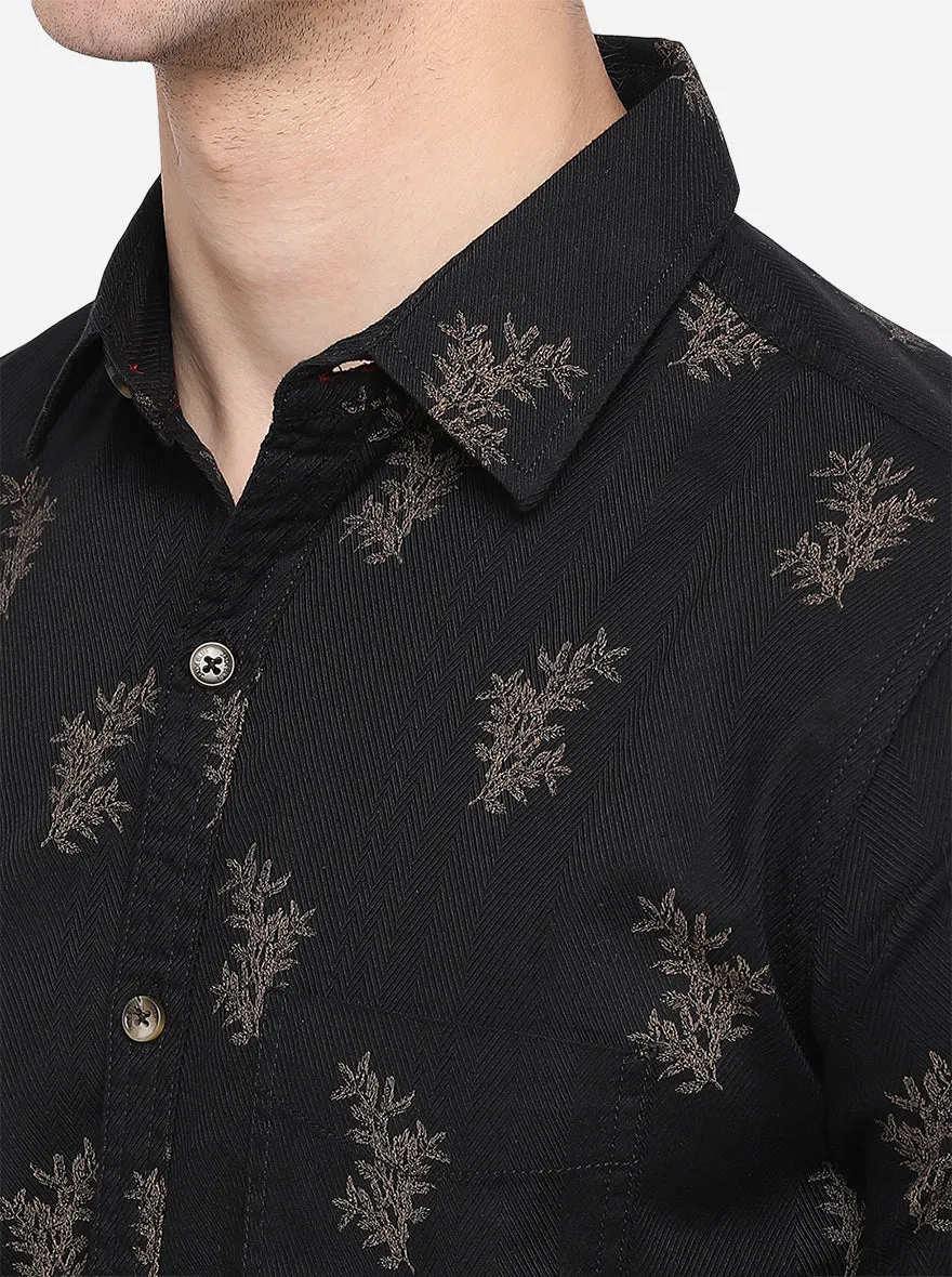 Black Printed Slim Fit Casual Shirt | JadeBlue