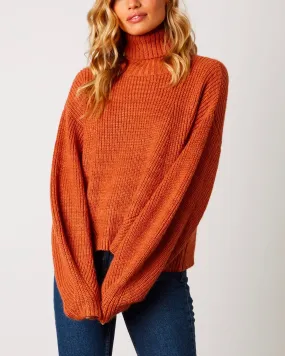 Boxy Turtle Neck Dropped Shoulder Sweater with Balloon Sleeves in Rust