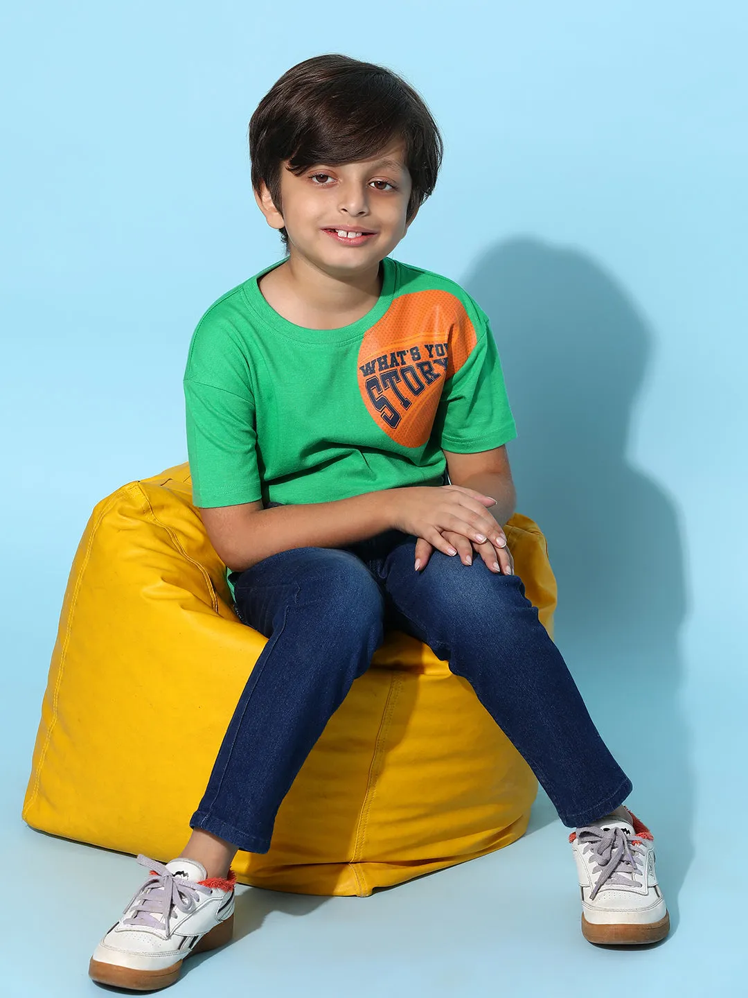 Boys Green 100% Cotton Printed T-shirt