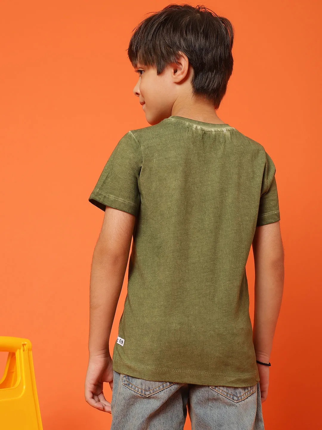 Boys Green 100% Cotton Printed T-shirt