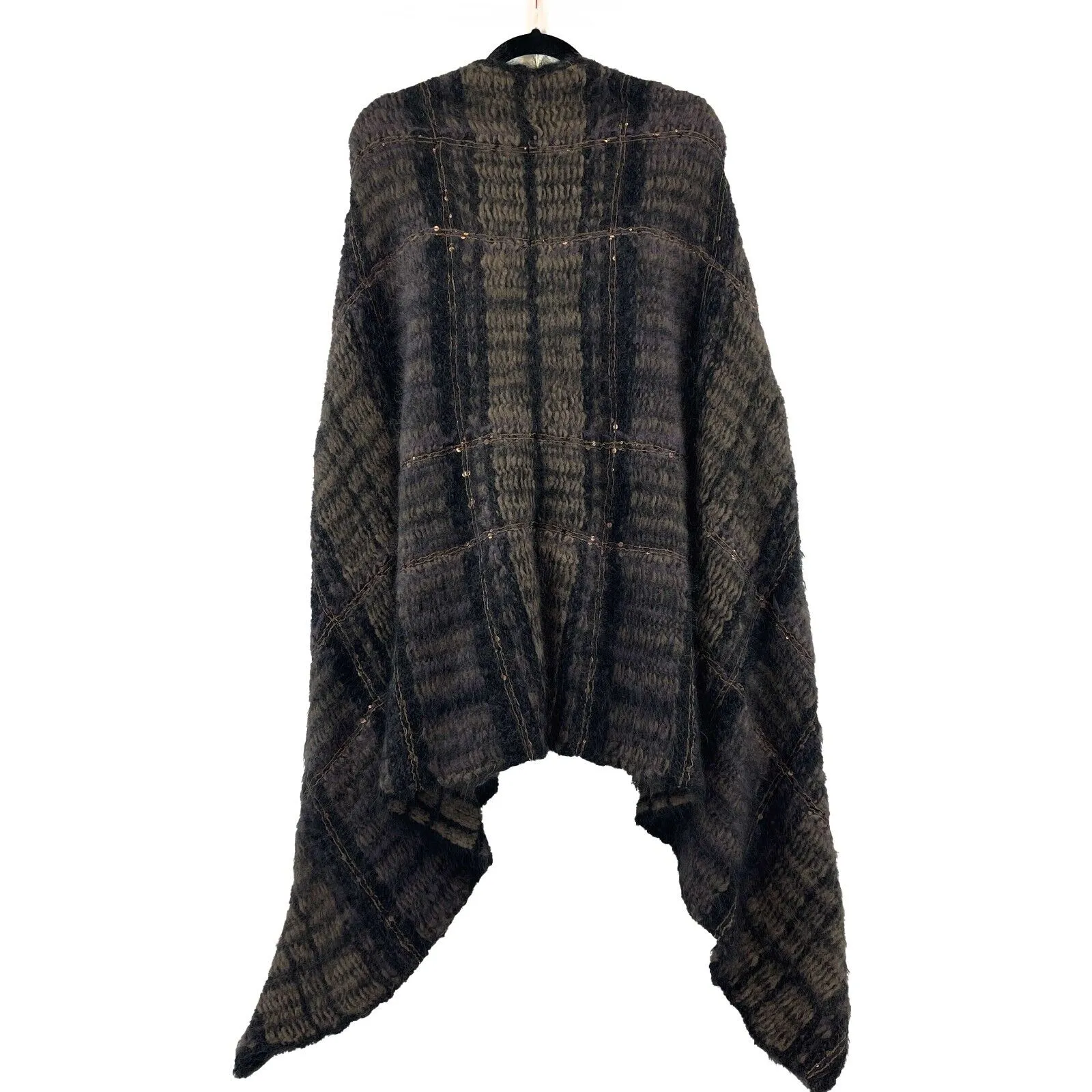 Brunello Cucinelli - Mohair Alpaca Tartan Plaid Sequin Bow Poncho Cape Sweater