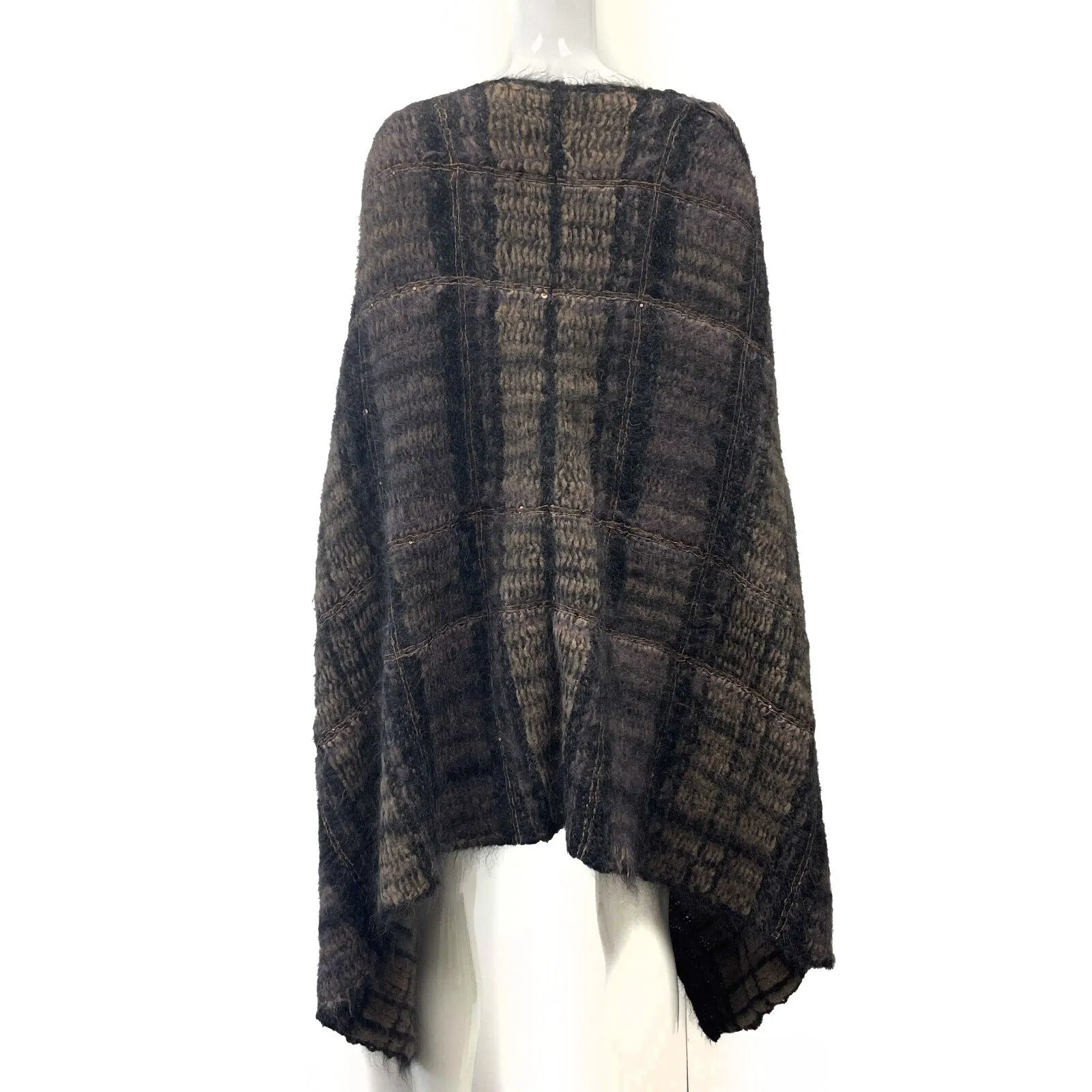 Brunello Cucinelli - Mohair Alpaca Tartan Plaid Sequin Bow Poncho Cape Sweater