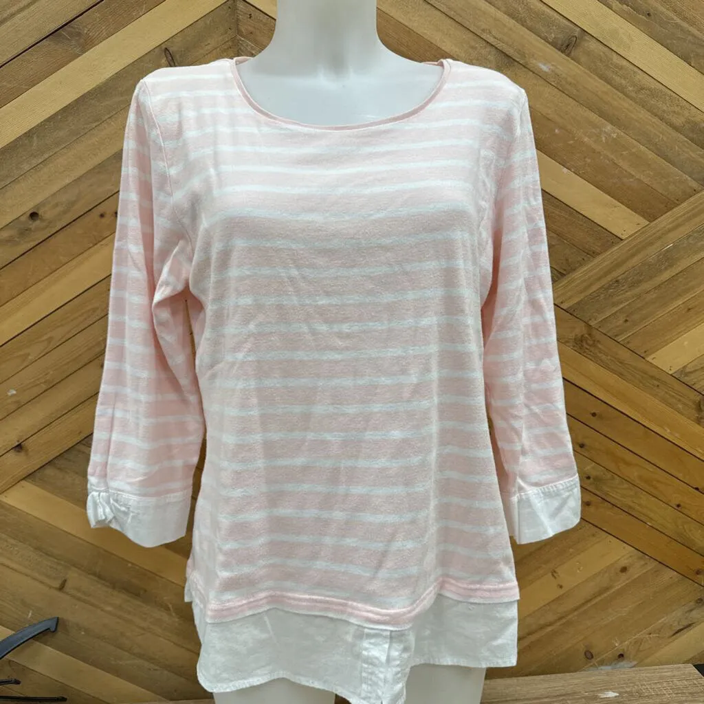 Buffalo- woman's LS top: White Pink stripe -women-XK