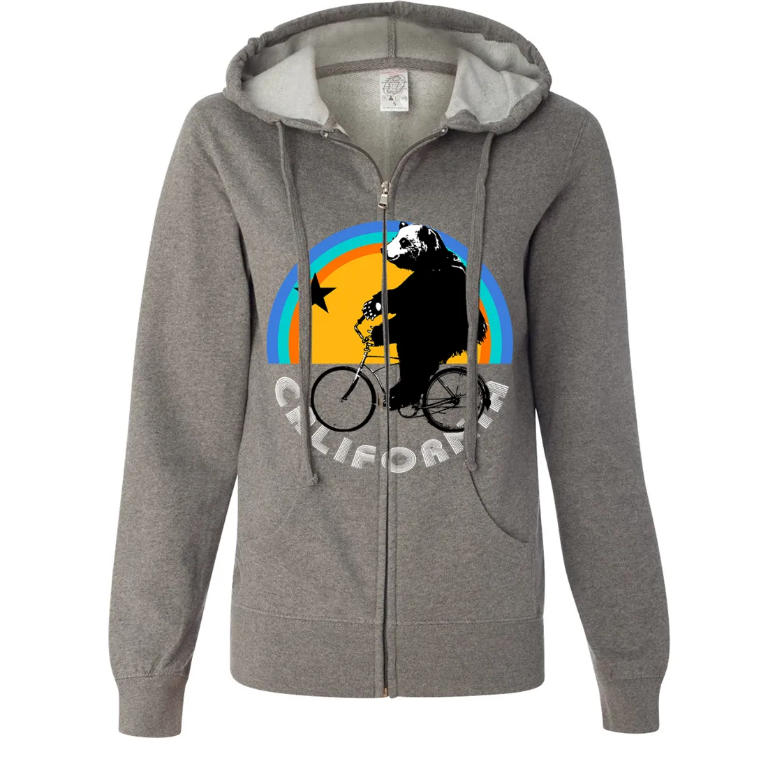 California Bear On Bike Ladies Lightweight Fitted Zip-Up Hoodie