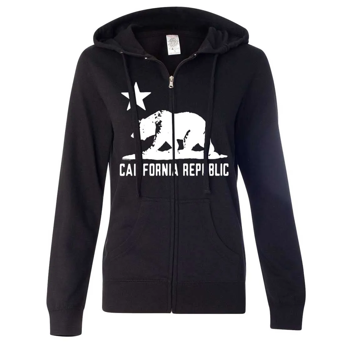 California Flag Oversize White Silhouette Ladies Fitted Zip-Up Hoodie