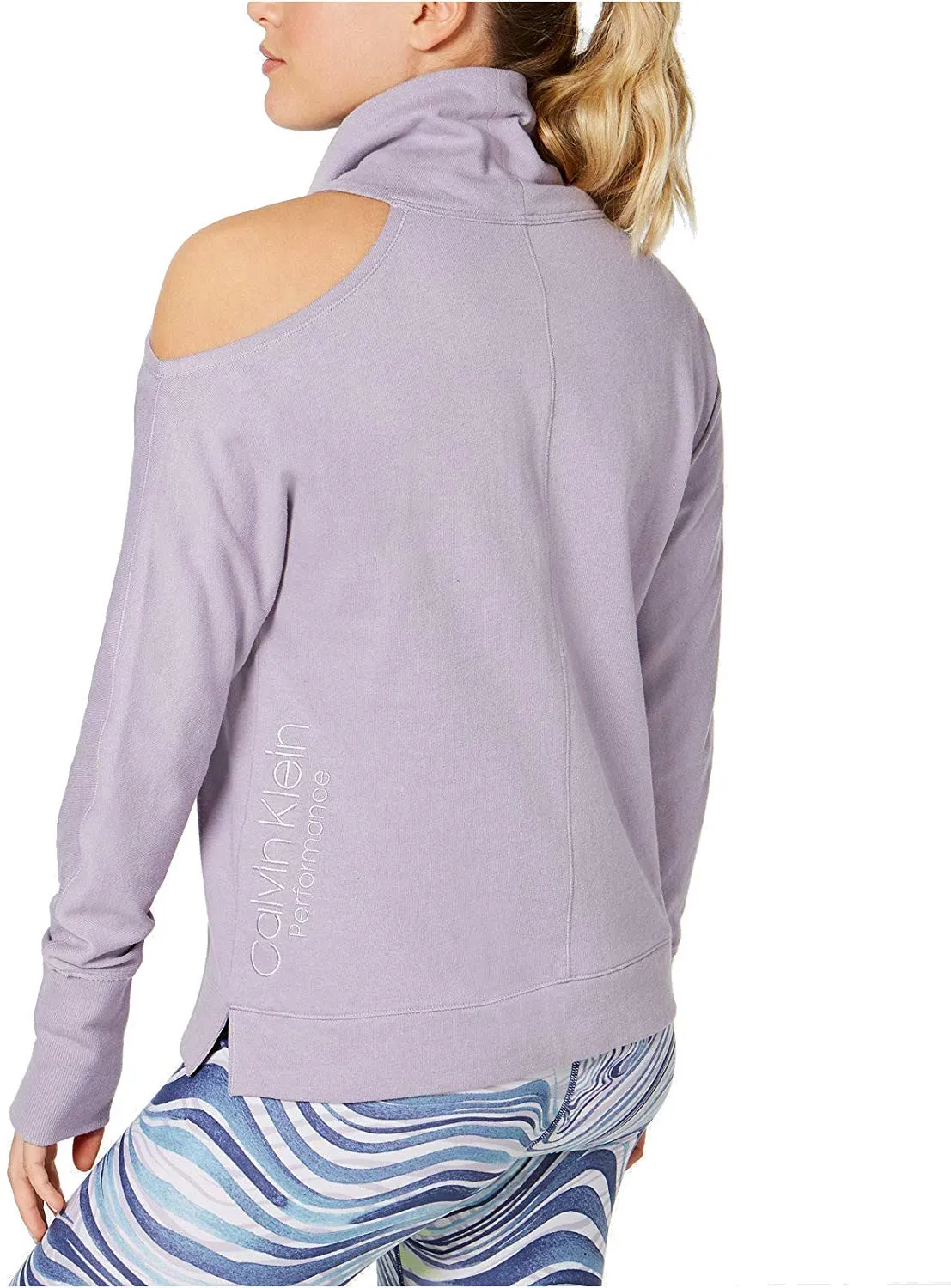 Calvin Klein Performance Women's Mock-Neck Cold-Shoulder Sweatshirt, Lavender, XS