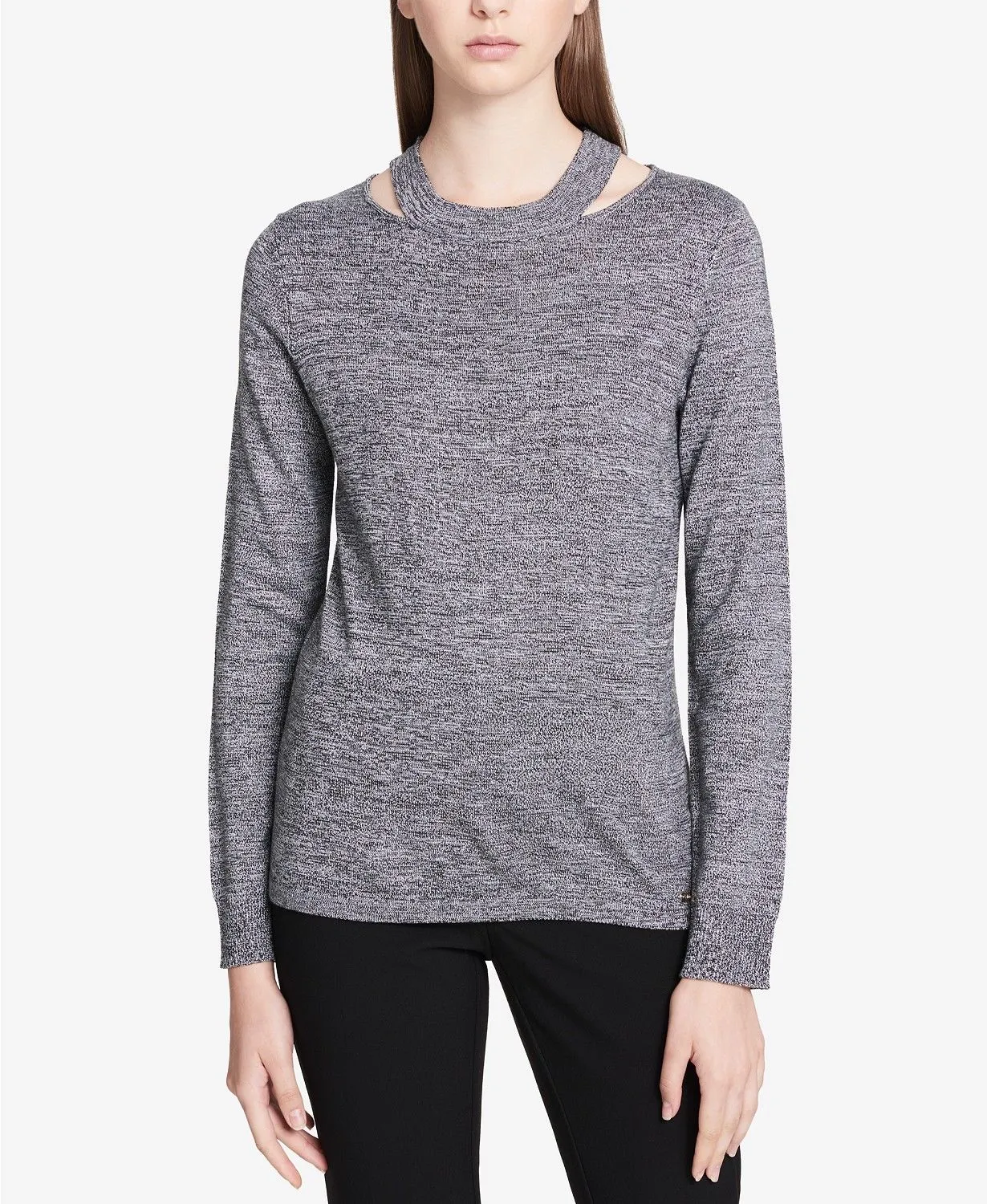 Calvin Klein Women's Cutout Pullover Long Sleeve Sweaters, Grey, S