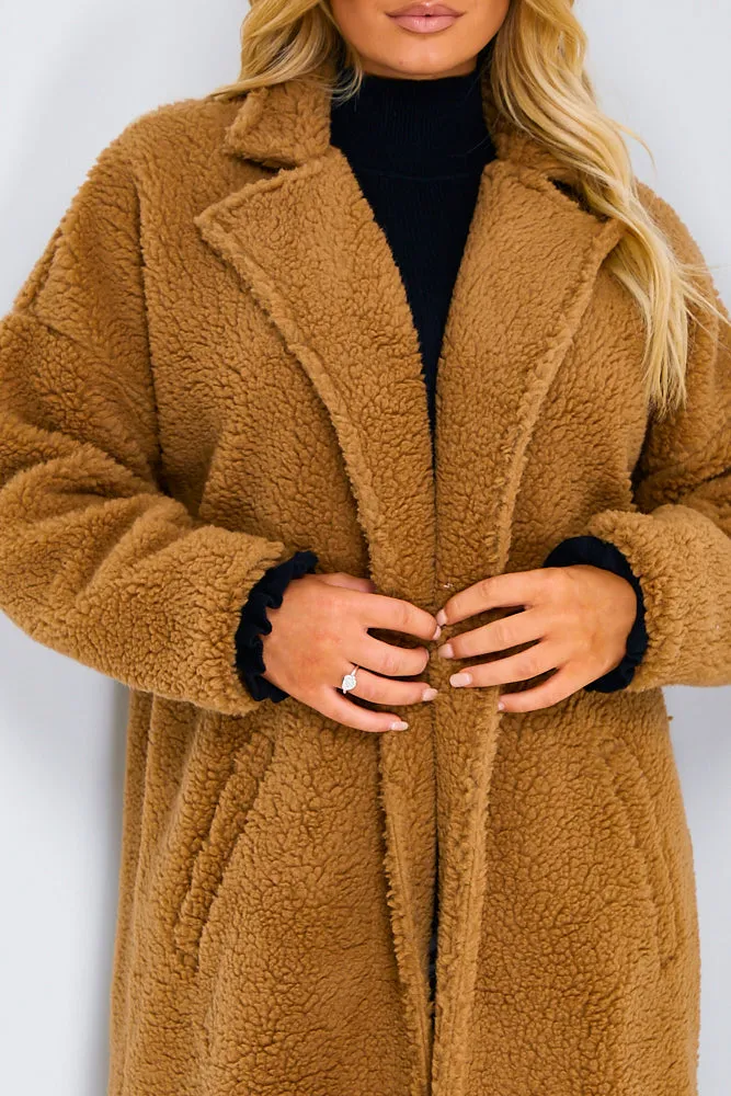 Camel Longline Teddy Coat