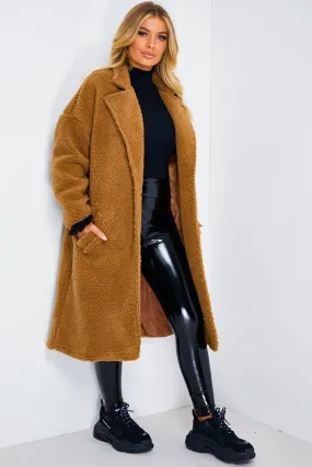 Camel Longline Teddy Coat