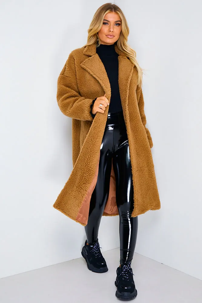 Camel Longline Teddy Coat