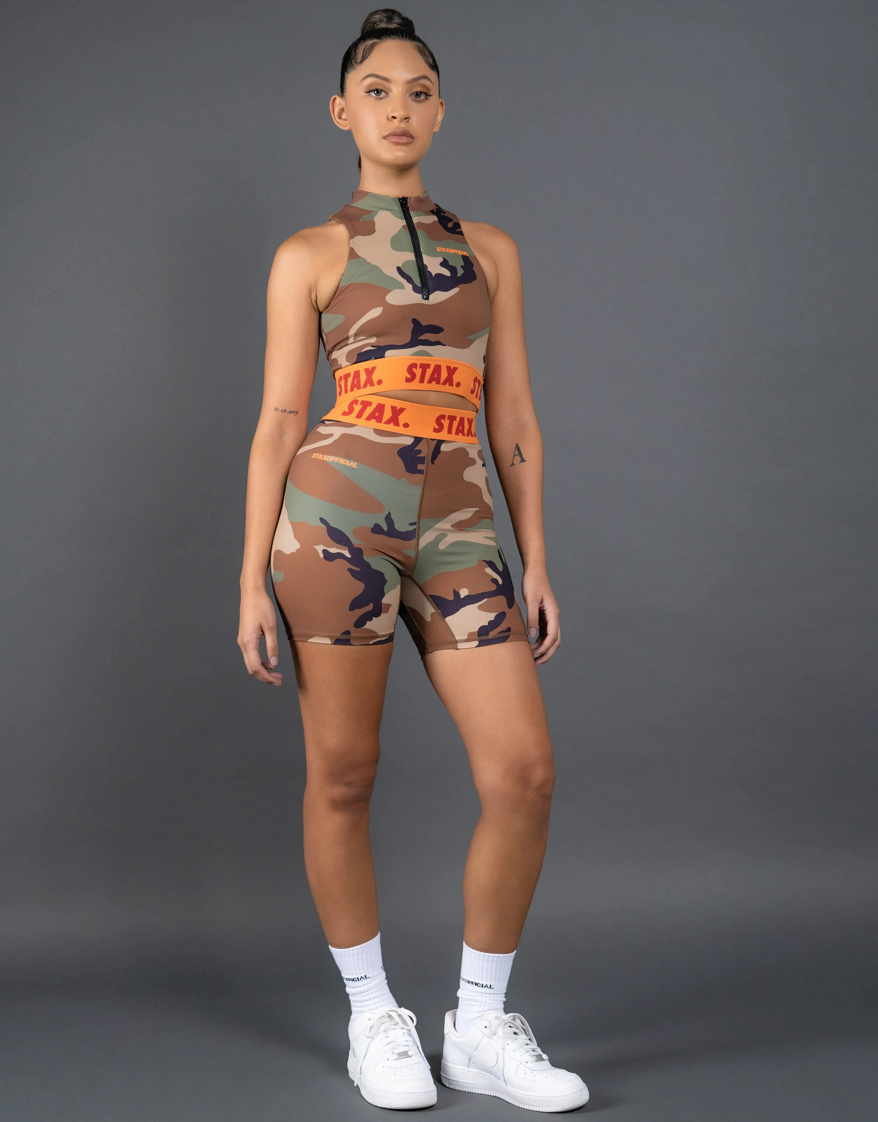 Camo WB Midi Bike Shorts - Orange