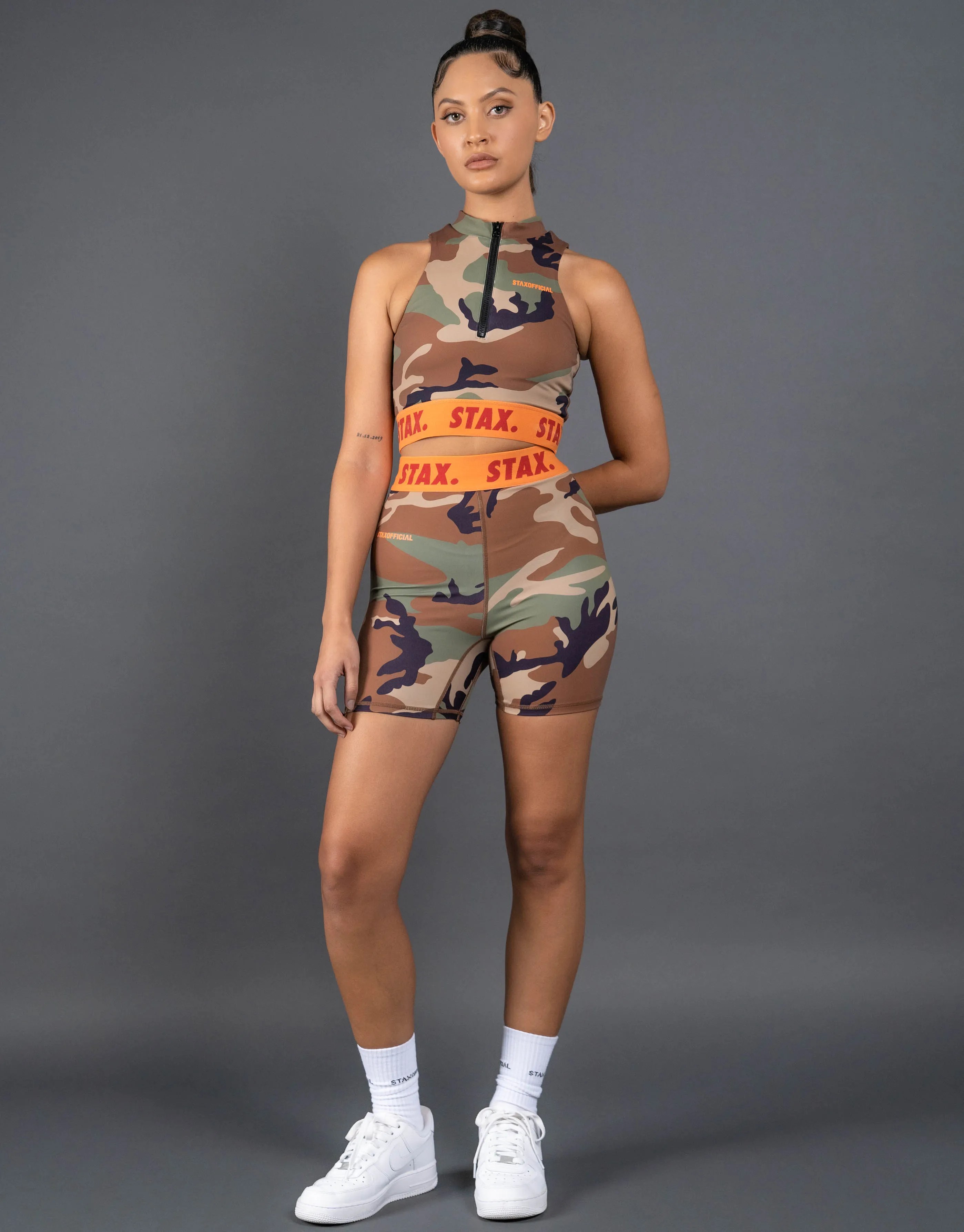 Camo WB Midi Bike Shorts - Orange