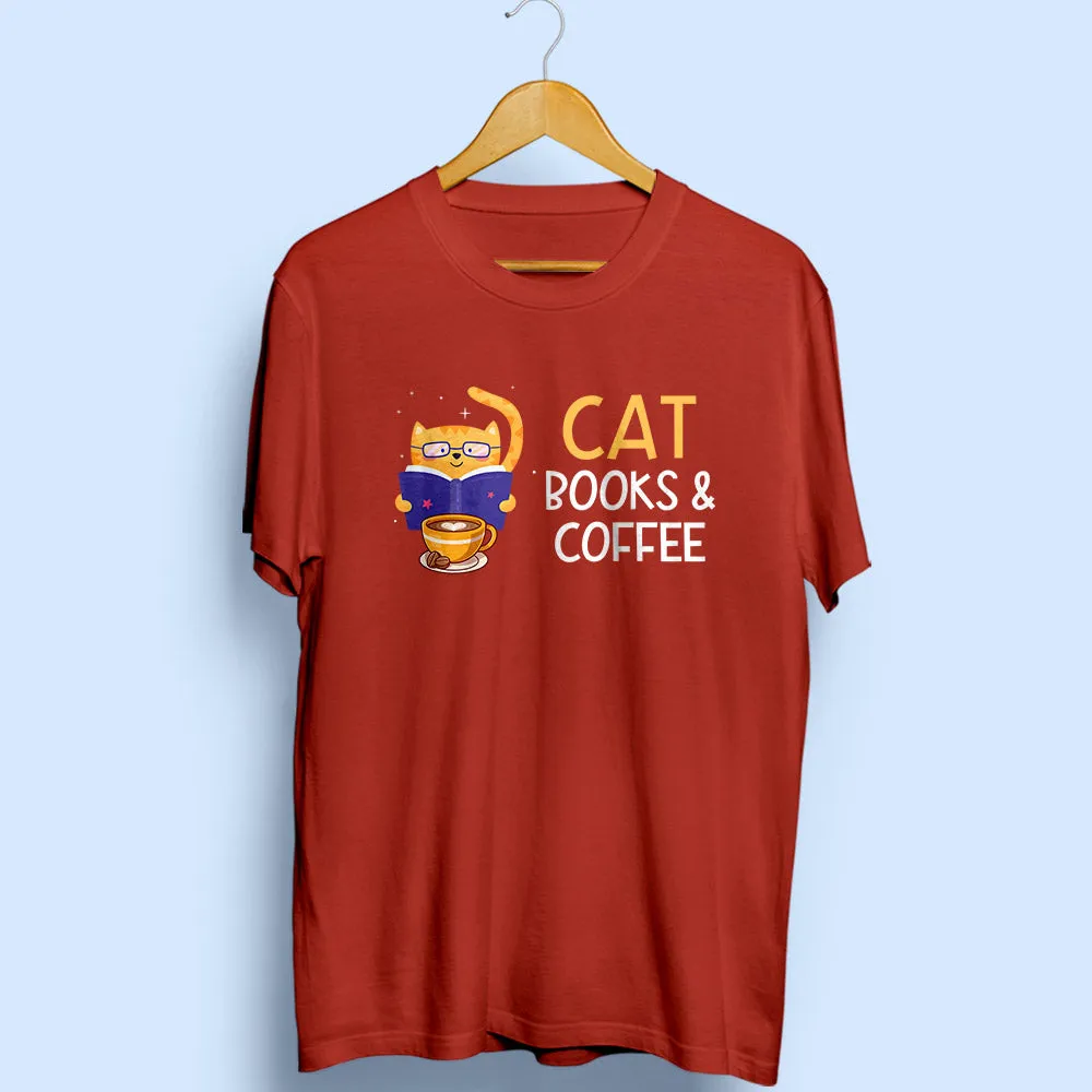 Cat Books & Coffee Half Sleeve T-Shirt