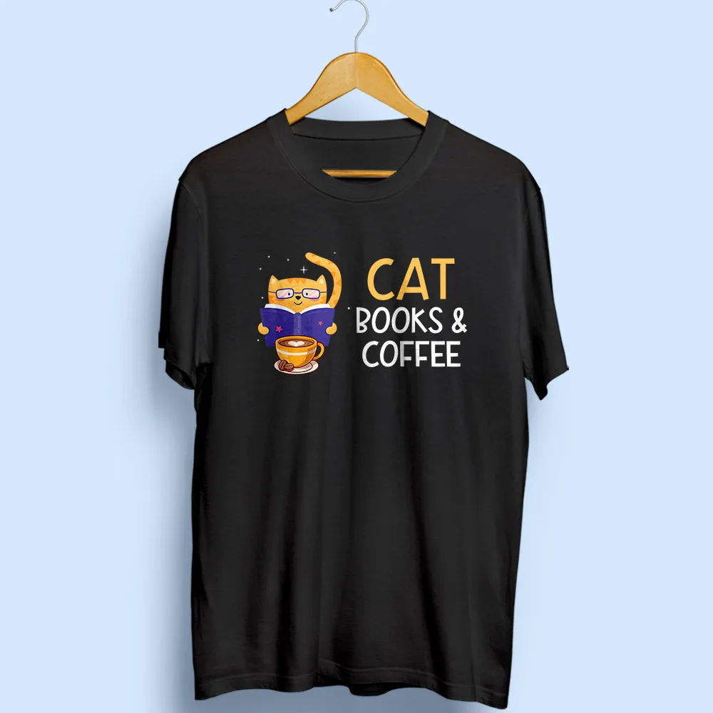 Cat Books & Coffee Half Sleeve T-Shirt