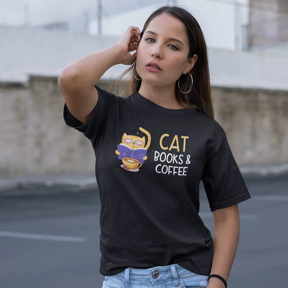 Cat Books & Coffee Half Sleeve T-Shirt