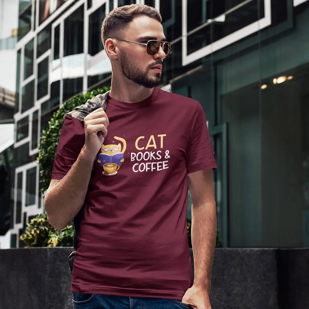 Cat Books & Coffee Half Sleeve T-Shirt