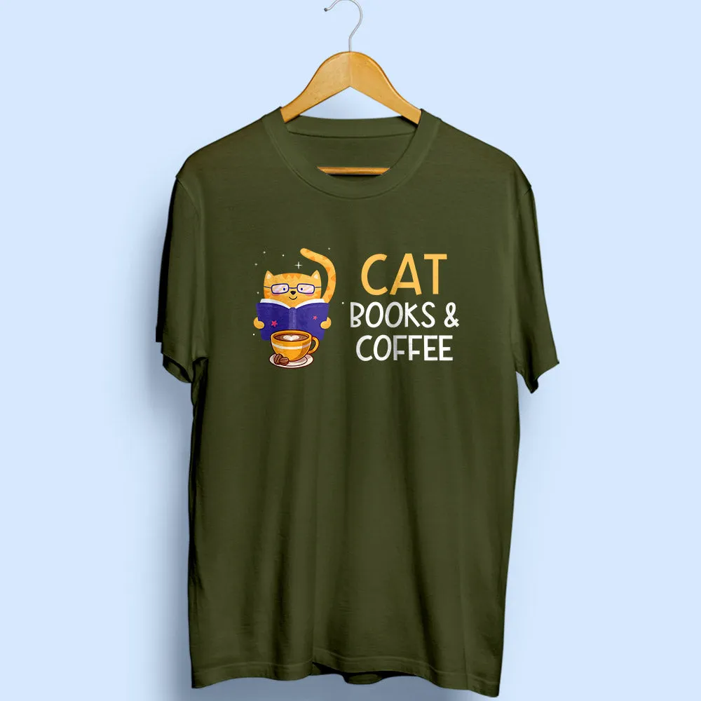 Cat Books & Coffee Half Sleeve T-Shirt