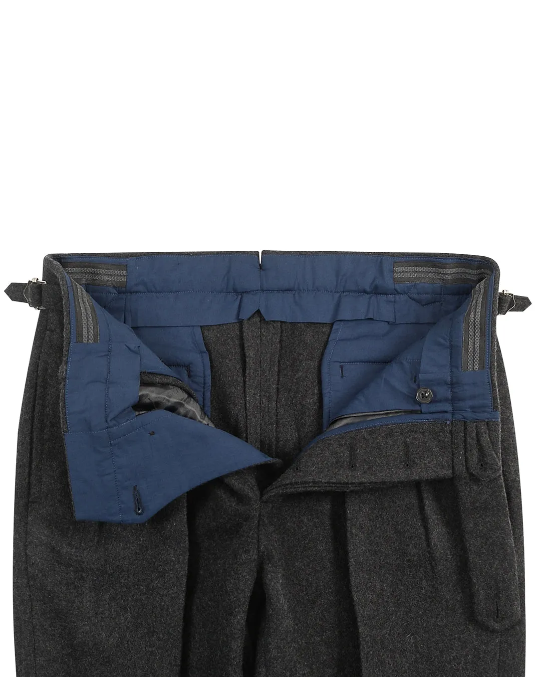 High-Waisted Charcoal Grey 100% Wool Flannel Pants