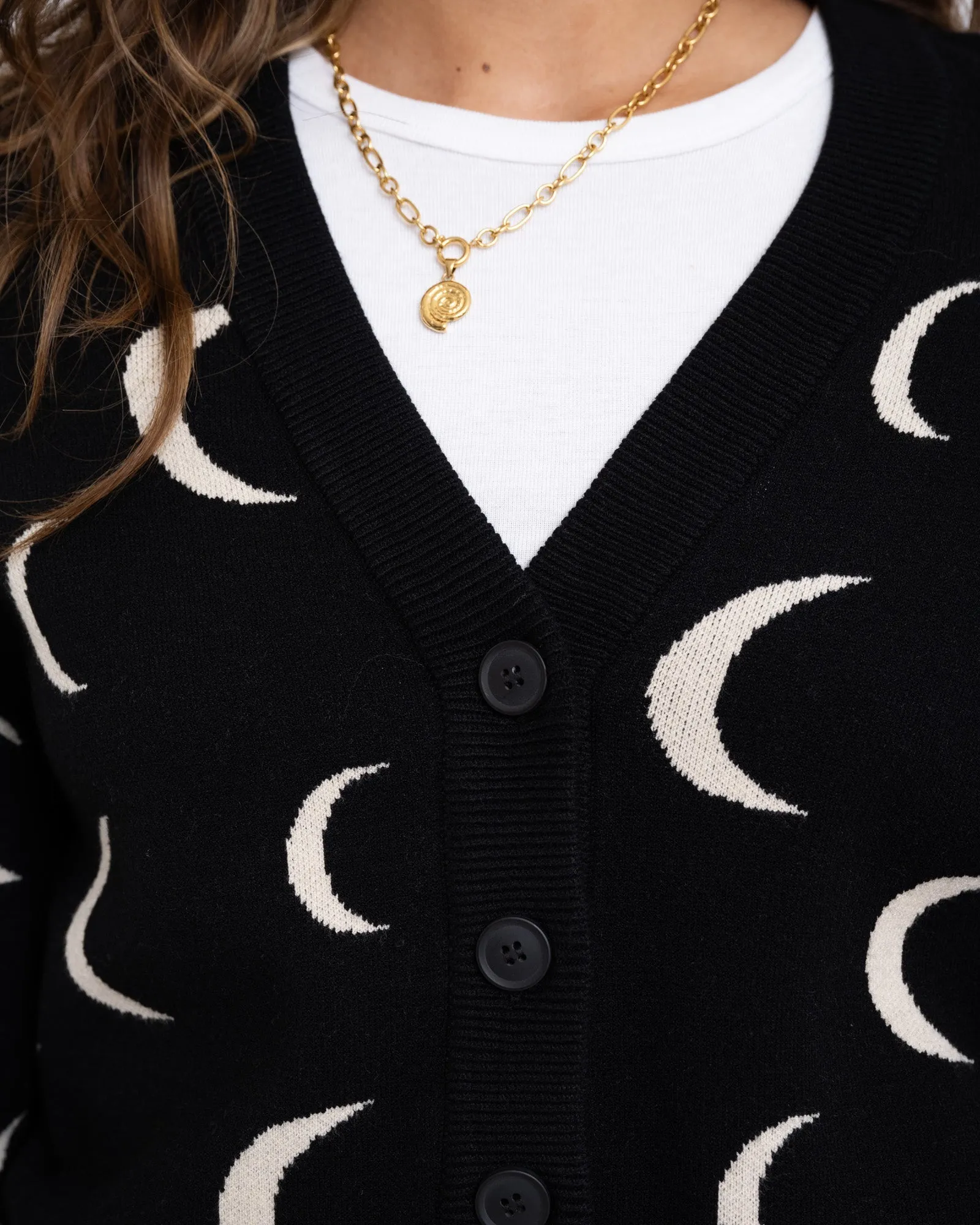 Charlott  L/S V-Neck Knit Cardigan Black Moon