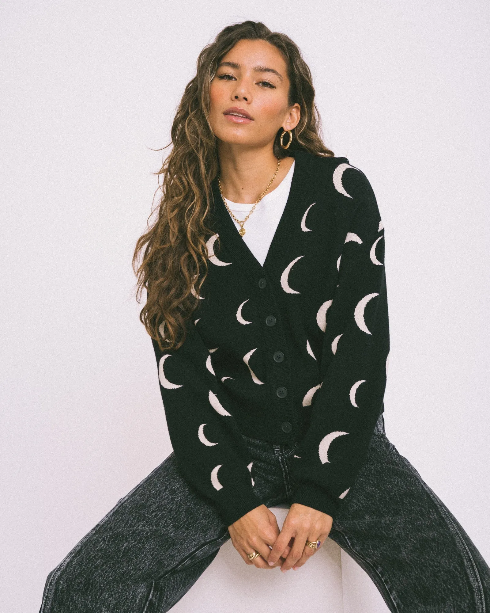 Charlott  L/S V-Neck Knit Cardigan Black Moon