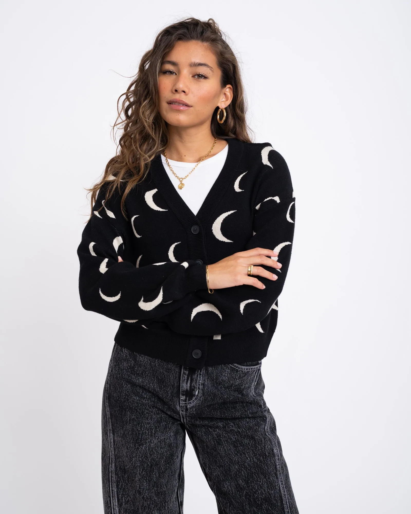 Charlott  L/S V-Neck Knit Cardigan Black Moon