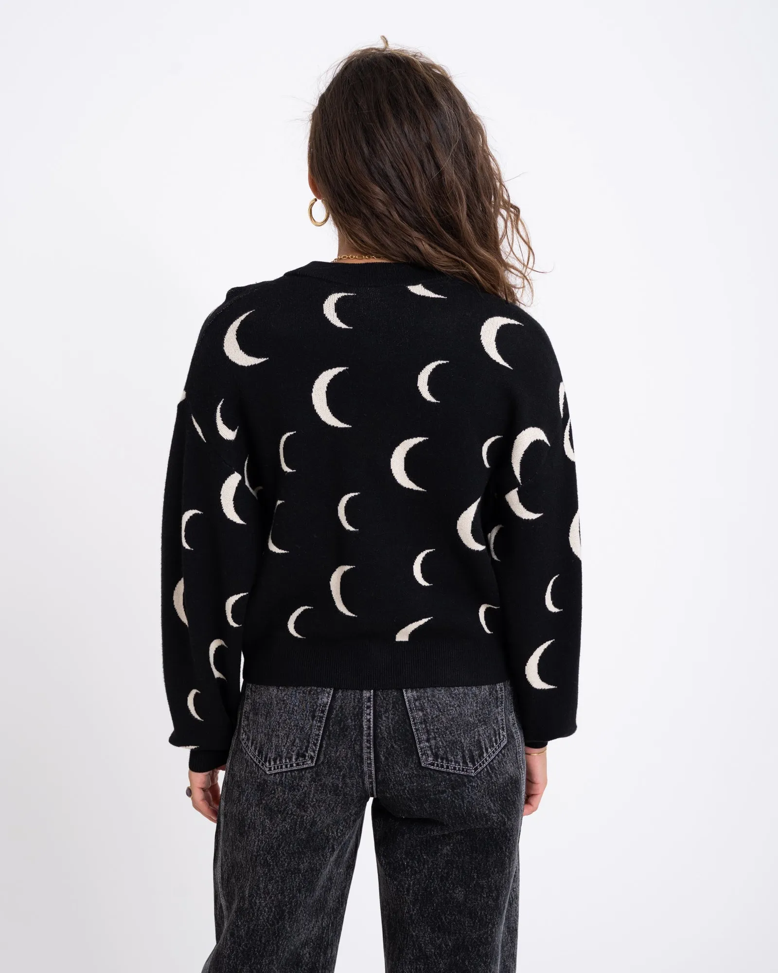 Charlott  L/S V-Neck Knit Cardigan Black Moon