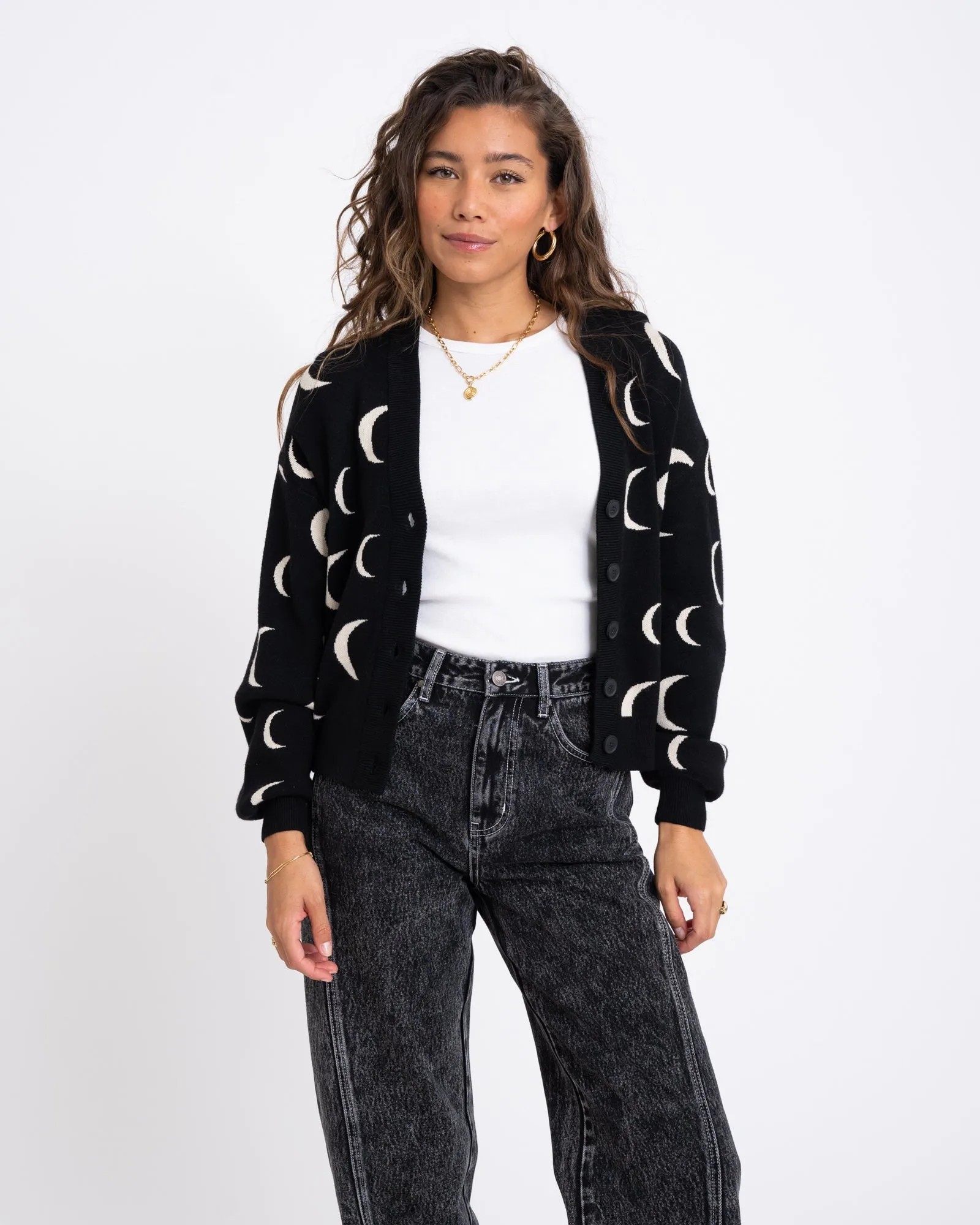 Charlott  L/S V-Neck Knit Cardigan Black Moon