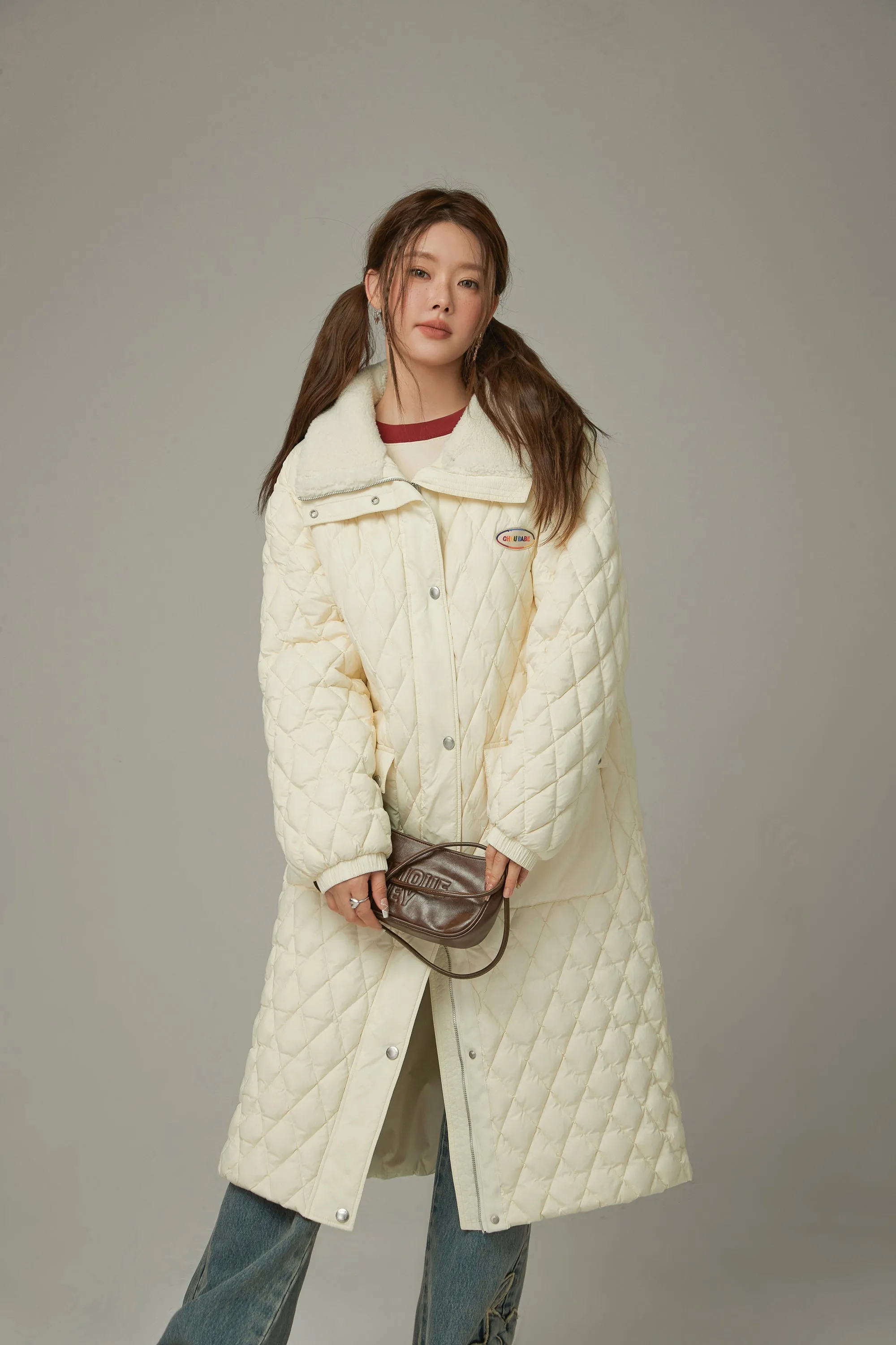 Collar Quilted Padded Long Coat