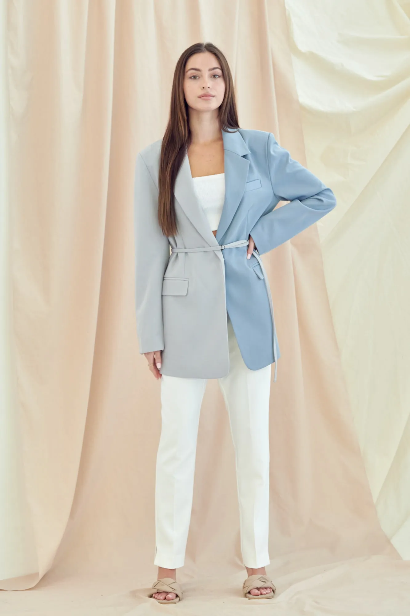 Colorblock Belted Blazer