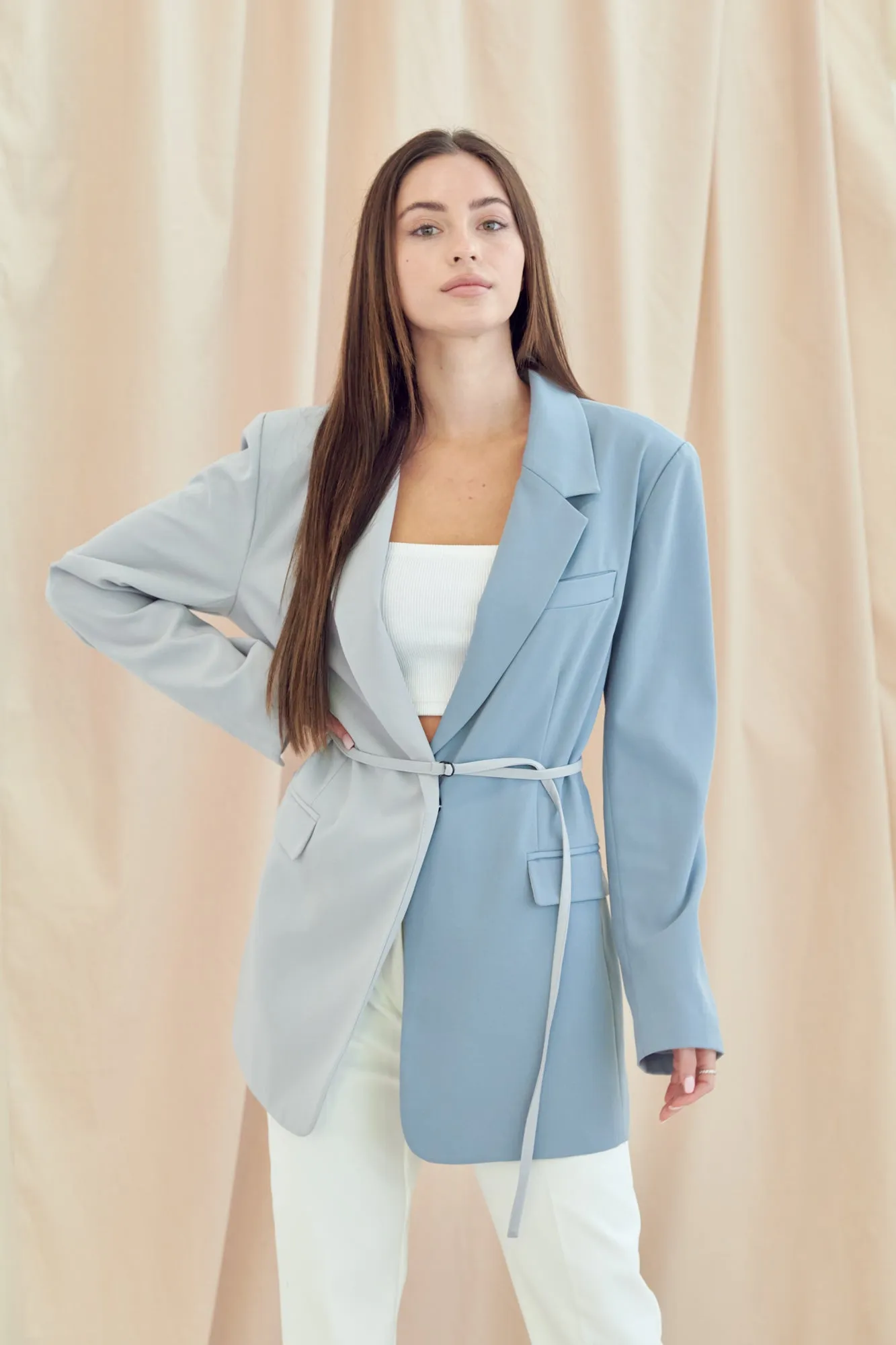 Colorblock Belted Blazer