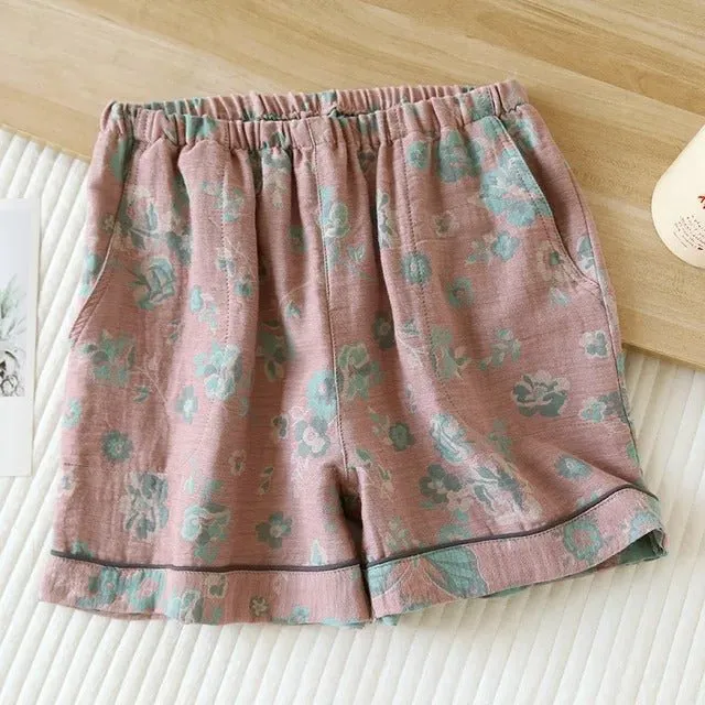 Cotton Gauze Shorts with Elastic Waist in different prints