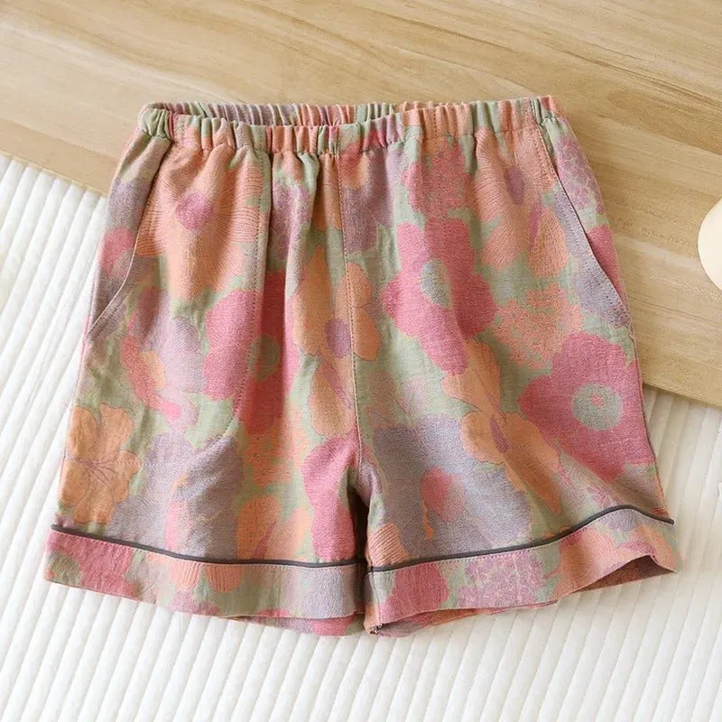 Cotton Gauze Shorts with Elastic Waist in different prints