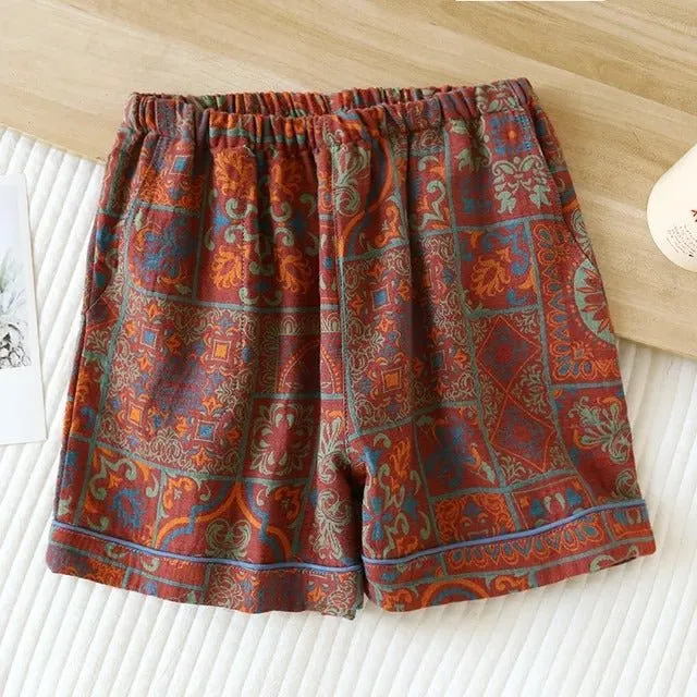 Cotton Gauze Shorts with Elastic Waist in different prints