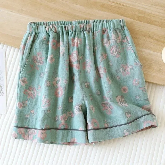 Cotton Gauze Shorts with Elastic Waist in different prints