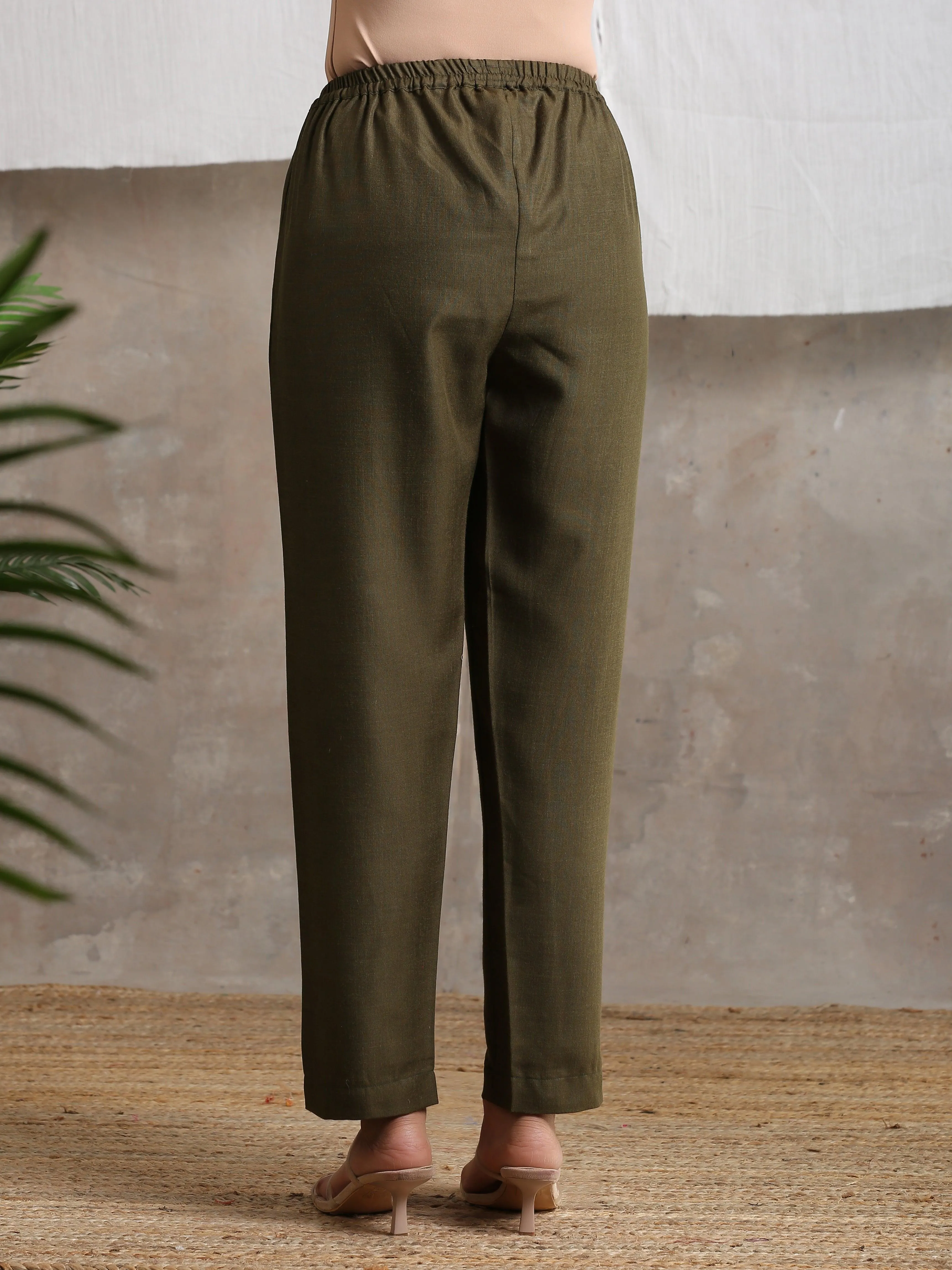 Cotton Linen Dark Green Pant