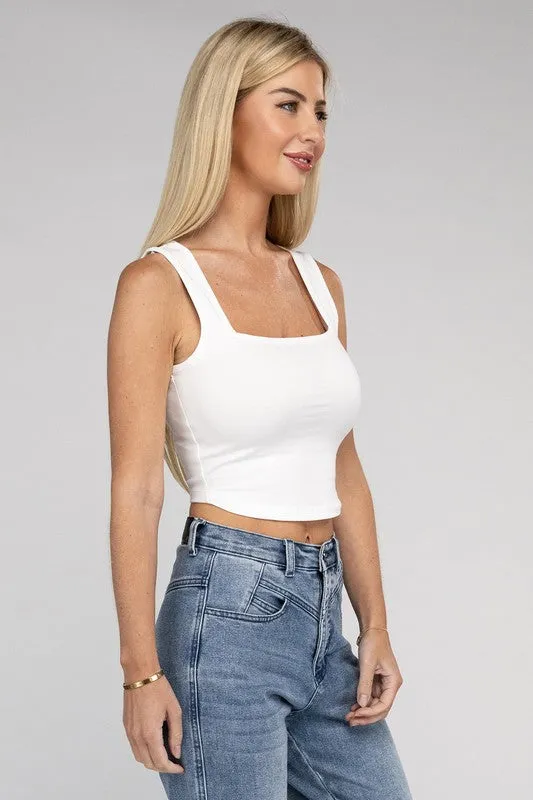 Cotton Square Neck Cropped Cami Top