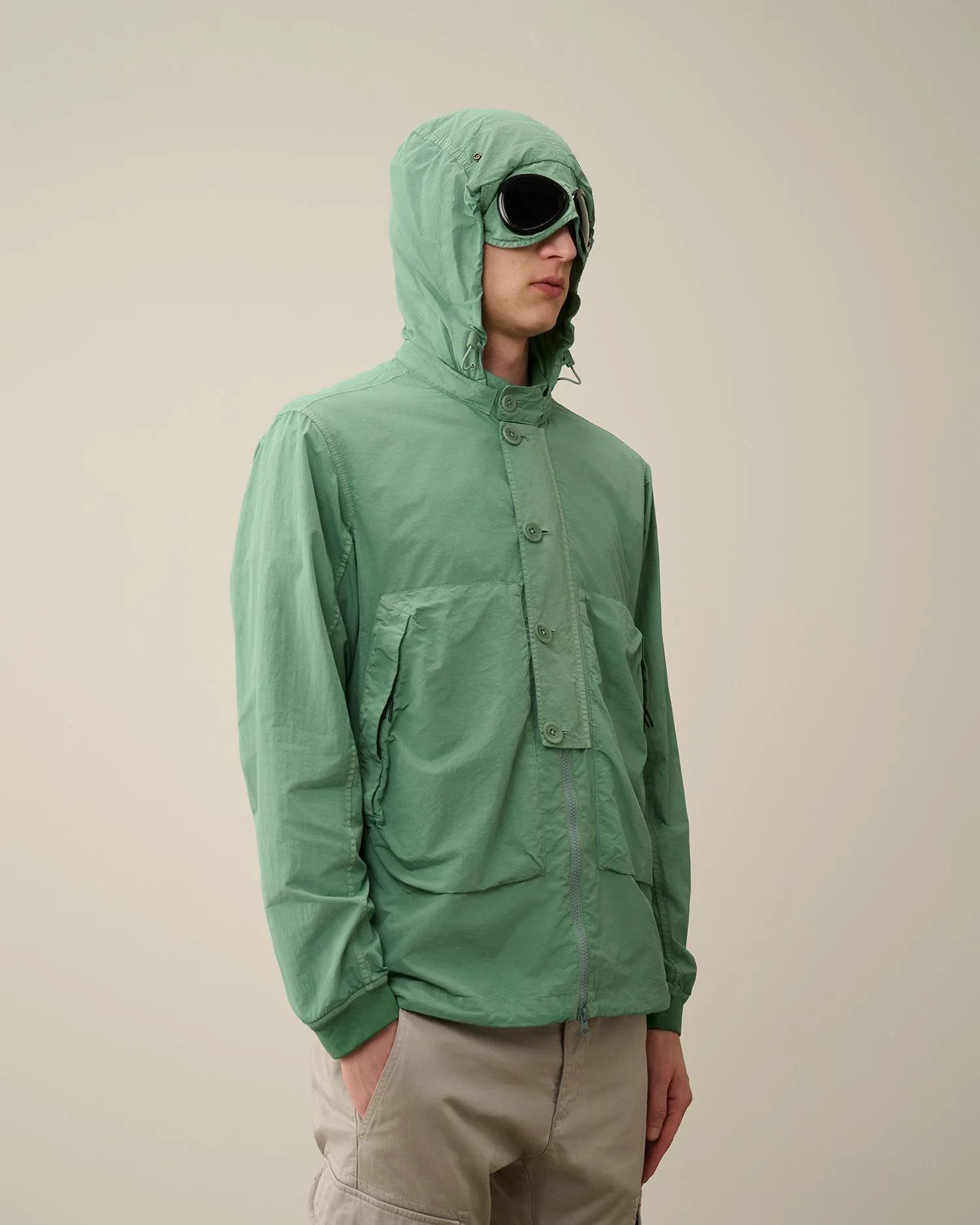 C.P. Company 018A Flatt Nylon Goggle Overshirt Jacket - Green