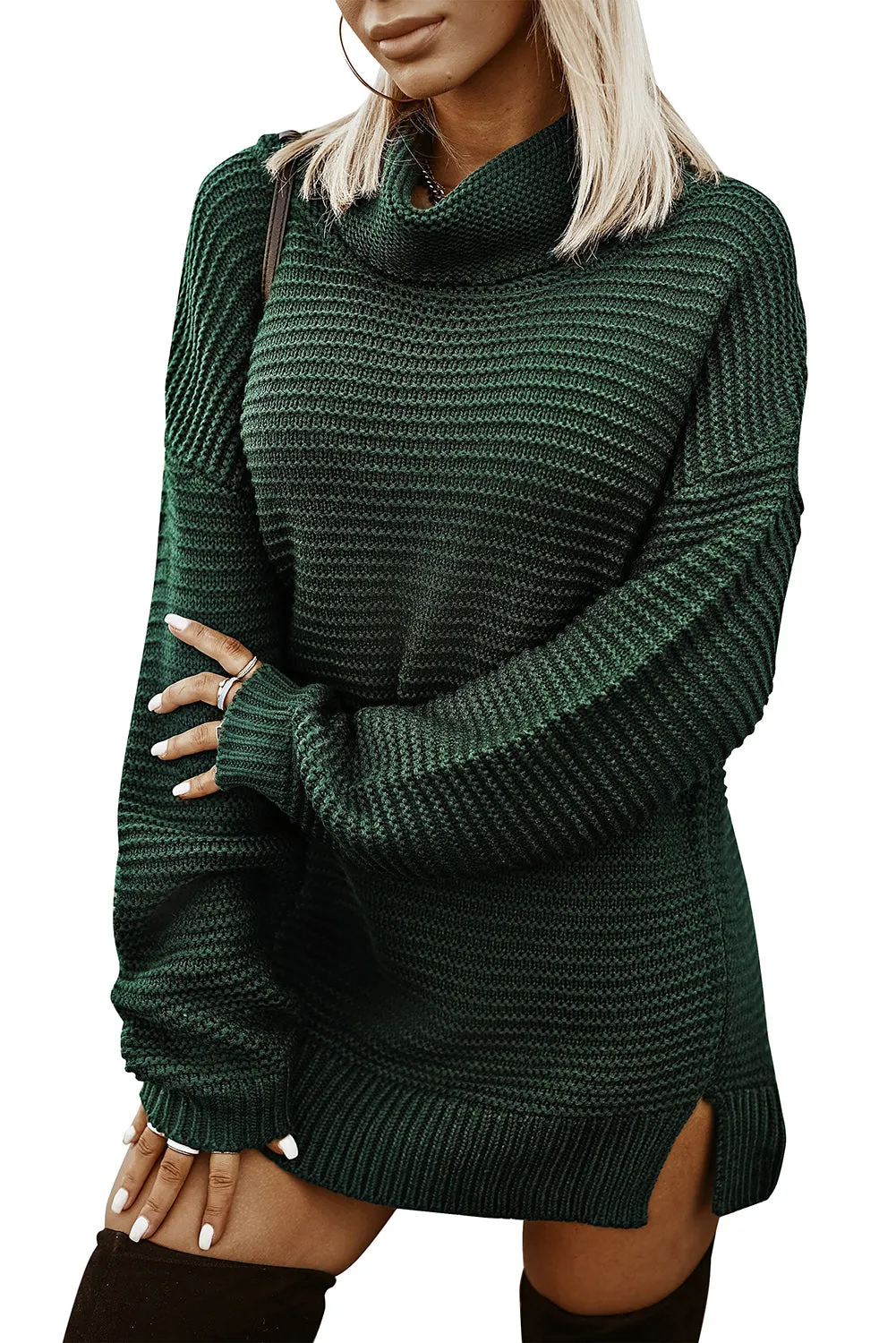 Dark Green Cozy Long Sleeves Turtleneck Sweater