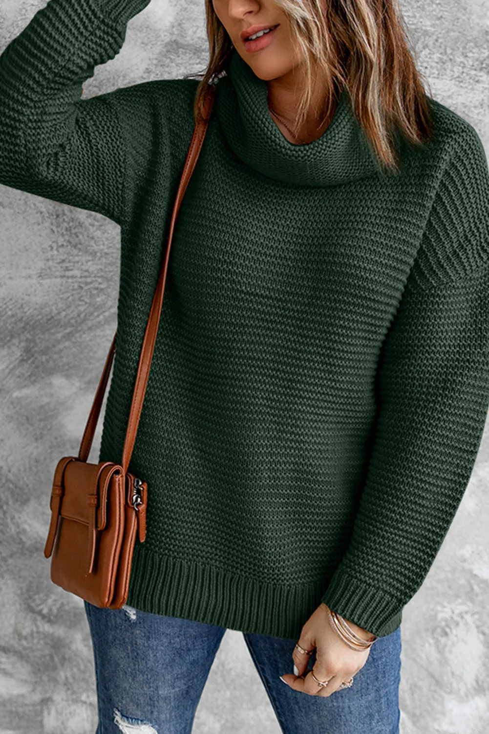 Dark Green Cozy Long Sleeves Turtleneck Sweater