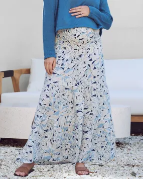 Ellie Maternity Shirred Maxi Skirt Dress in Navy Floral Print