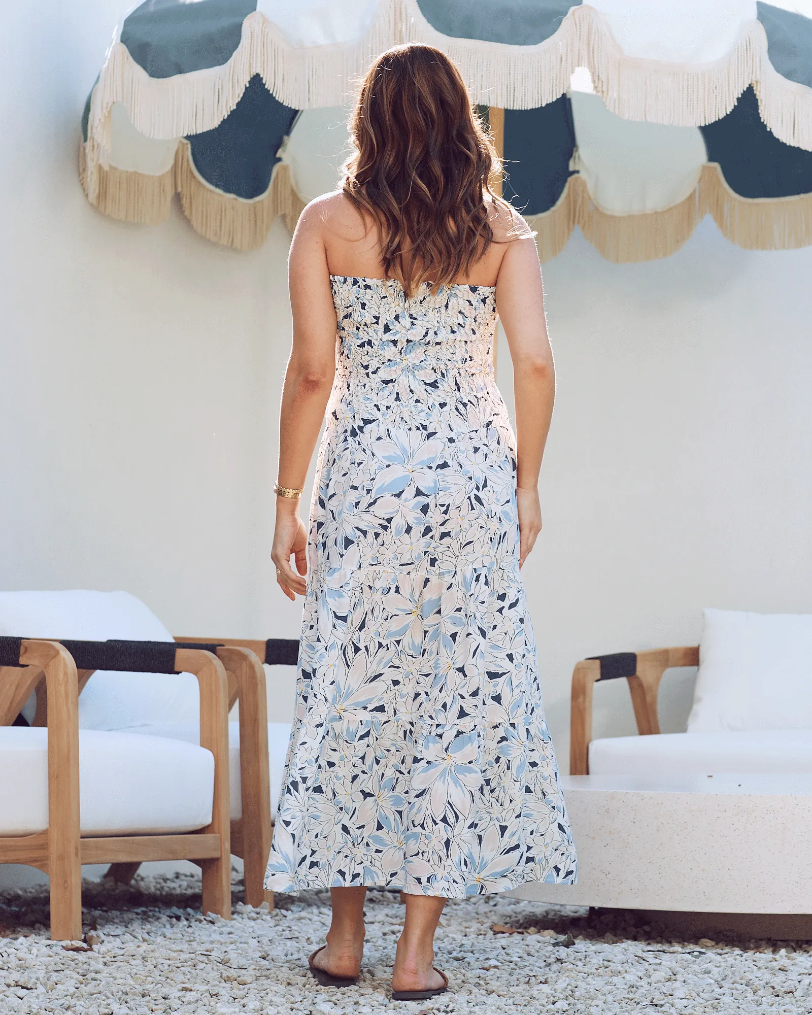 Ellie Maternity Shirred Maxi Skirt Dress in Navy Floral Print