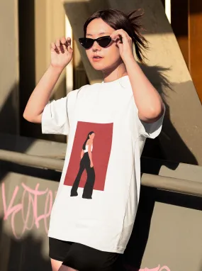 Fashion Girl Art Oversized White Printed T-shirt Unisex