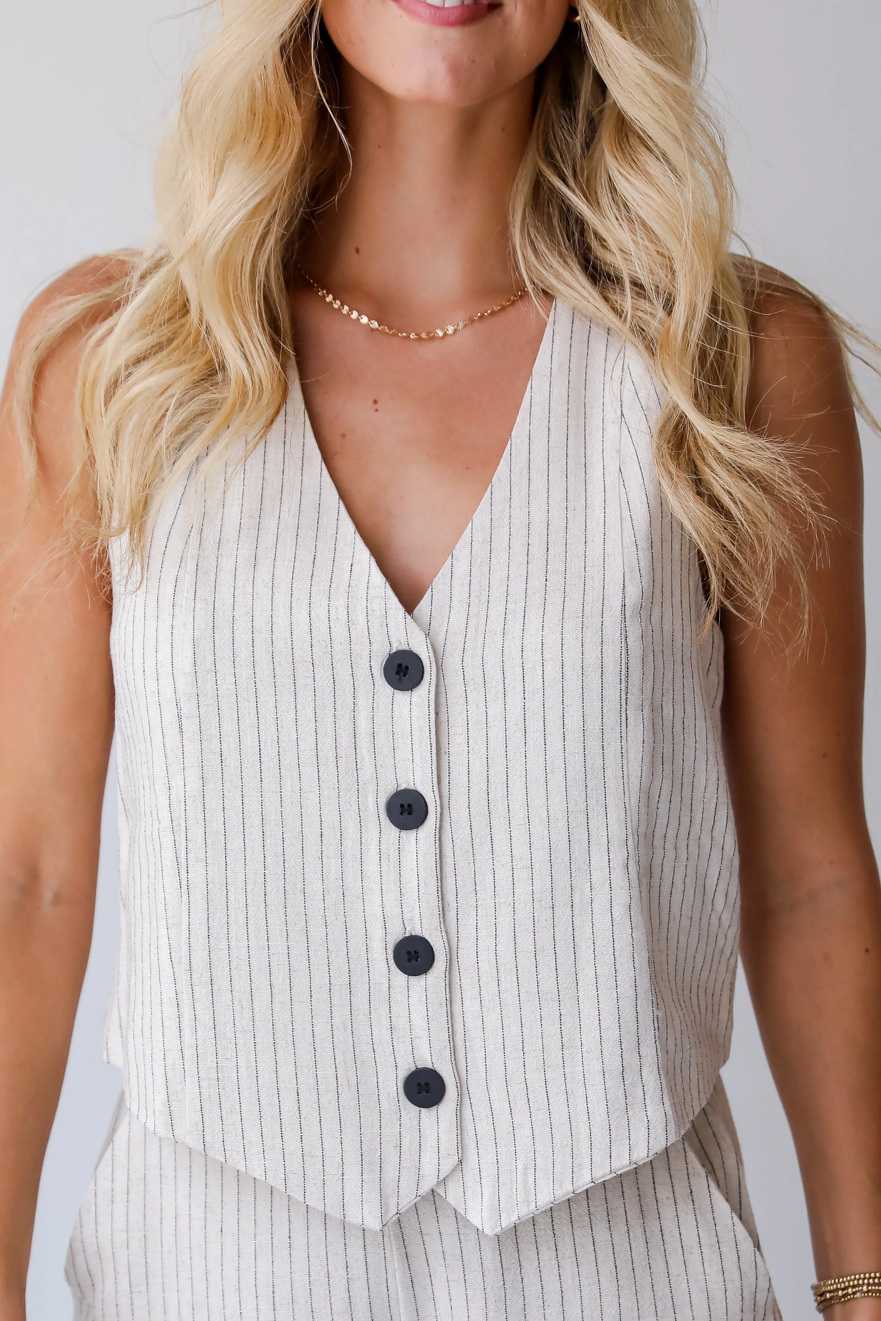 FINAL SALE - Absolutely Thriving Cream Striped Vest - DU DEAL