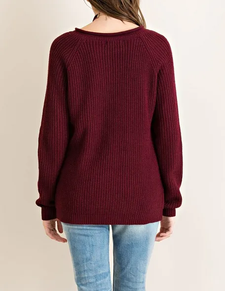 Final Sale - All Tied Up Lace-Up Front Sweater - More Colors