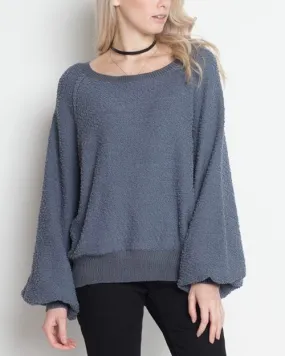 Final Sale - Dreamers - Pullover Sweater with Balloon Sleeves in Blue