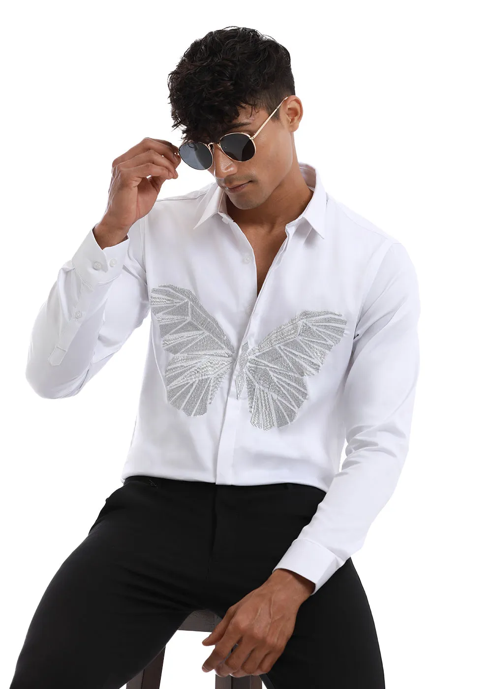 Elegant Mist White Designer Shirt by Flappers