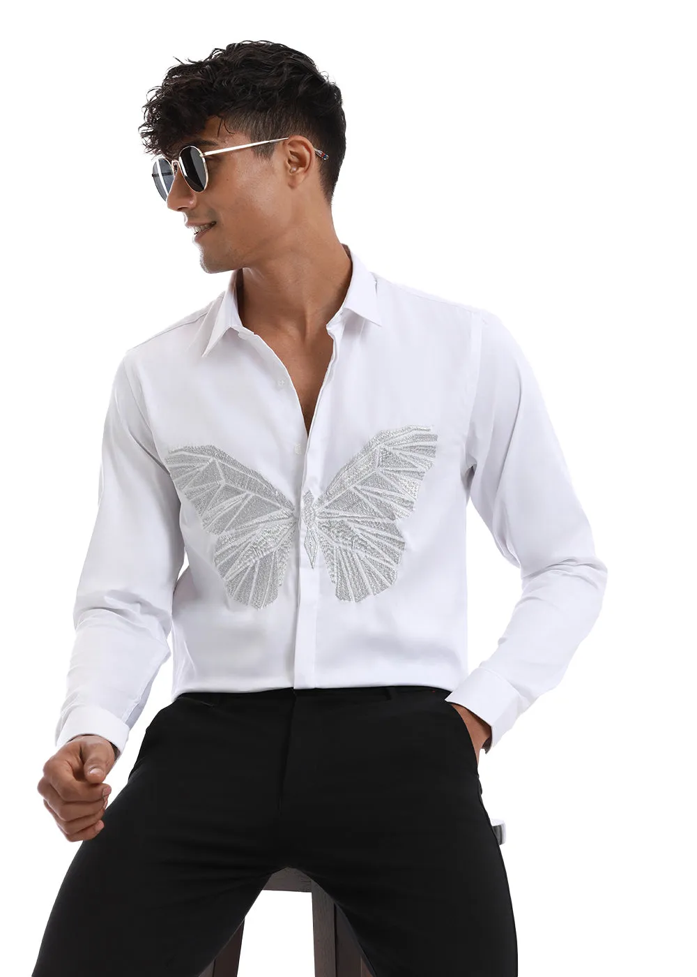 Elegant Mist White Designer Shirt by Flappers