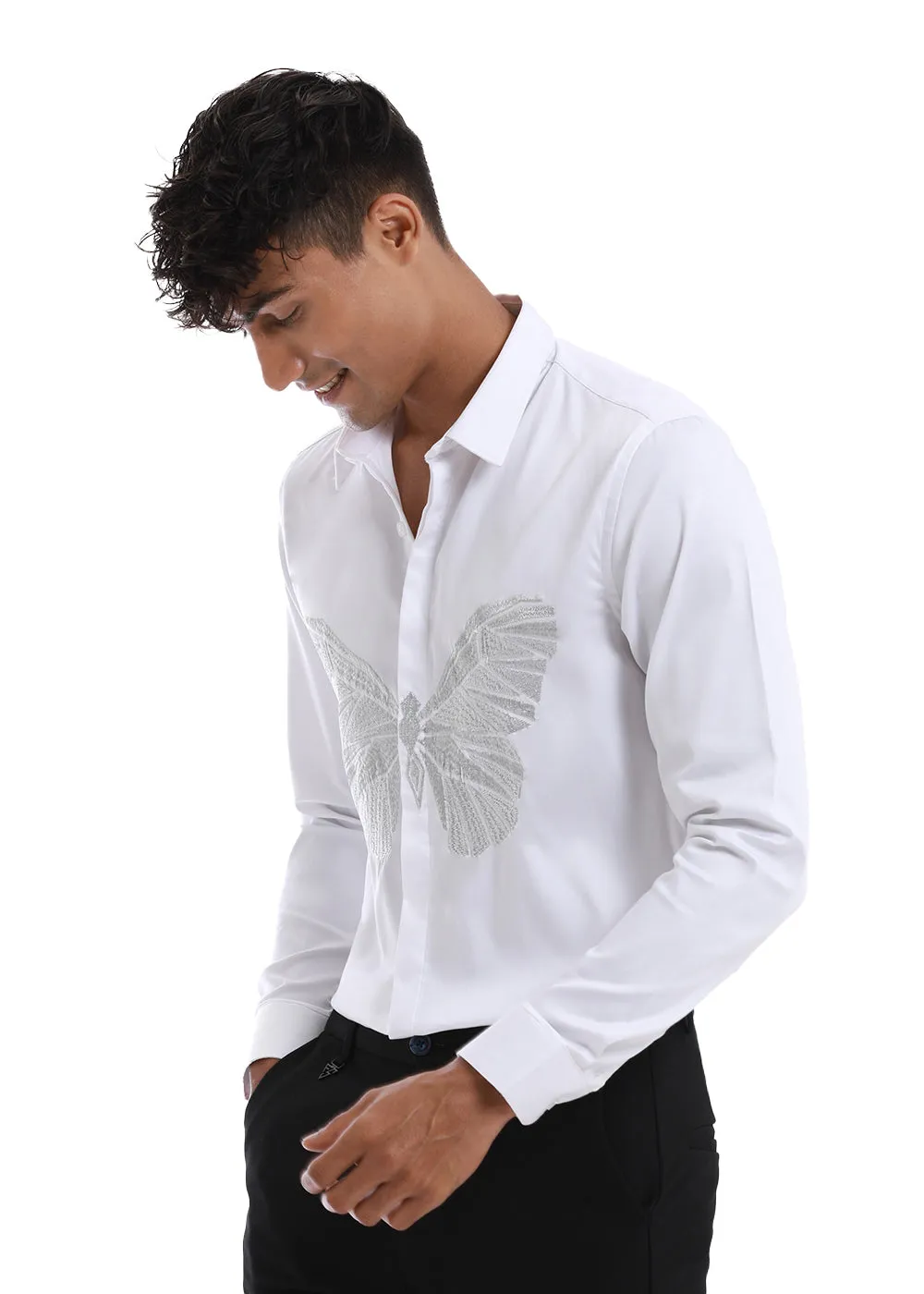 Elegant Mist White Designer Shirt by Flappers