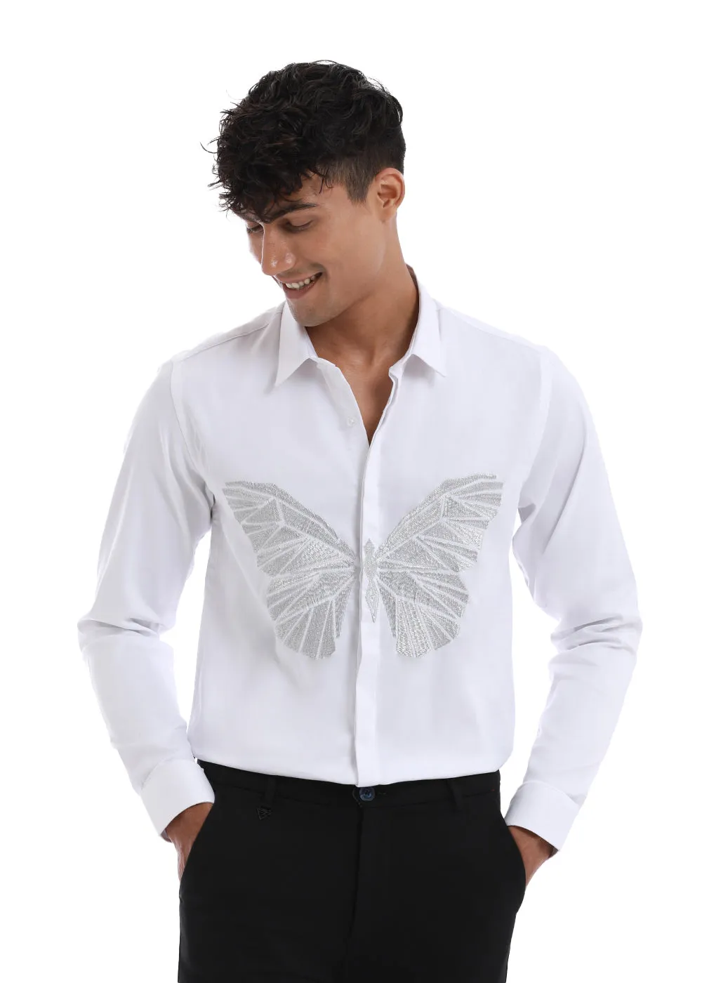 Elegant Mist White Designer Shirt by Flappers